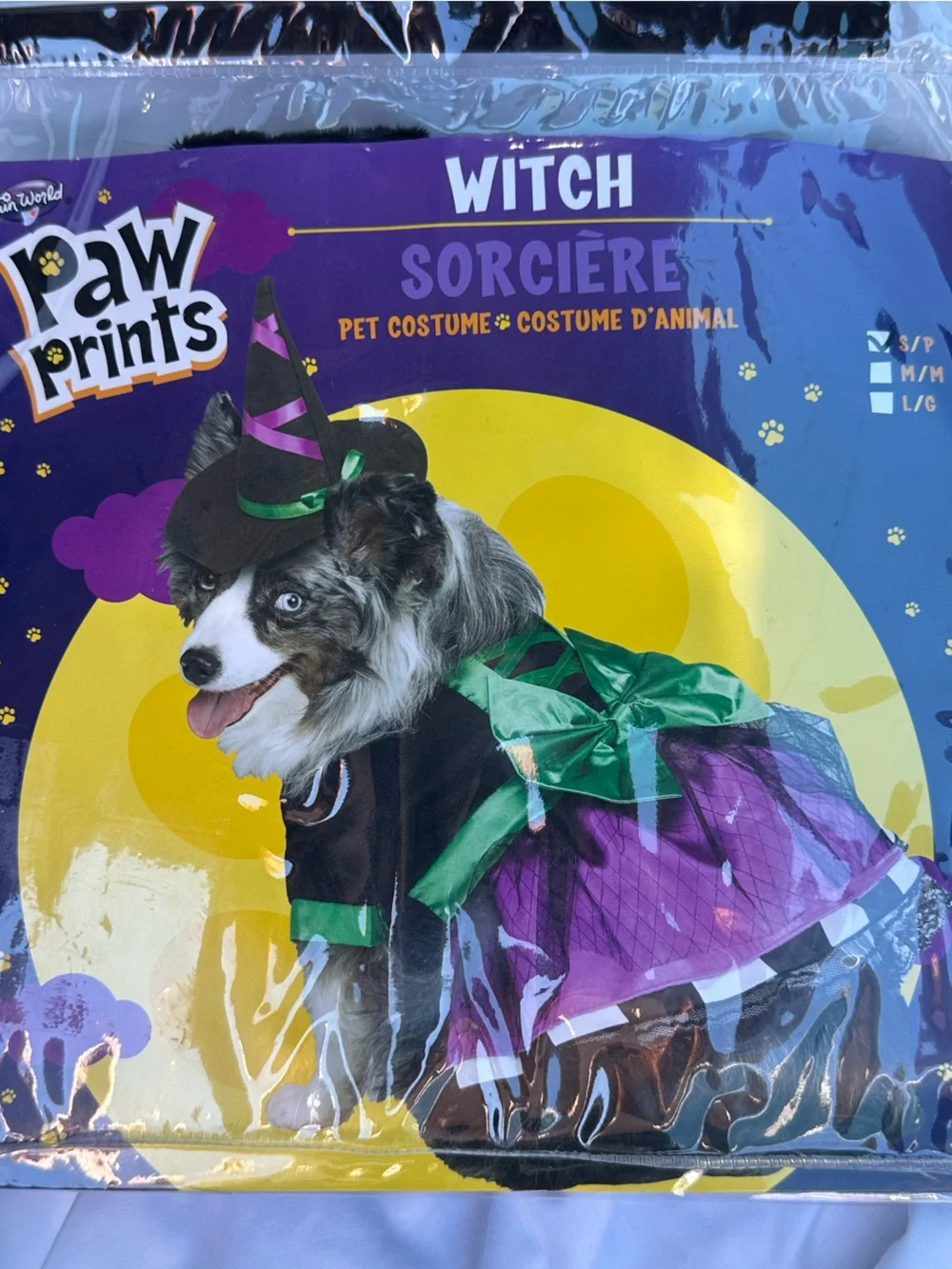Paw Prints Fun World Doggie Witch Pet Costume Purple Green Dress Hat Size Small